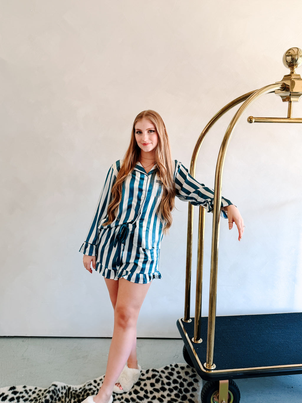 Frilly Striped Pajama Set (Deep Blue)