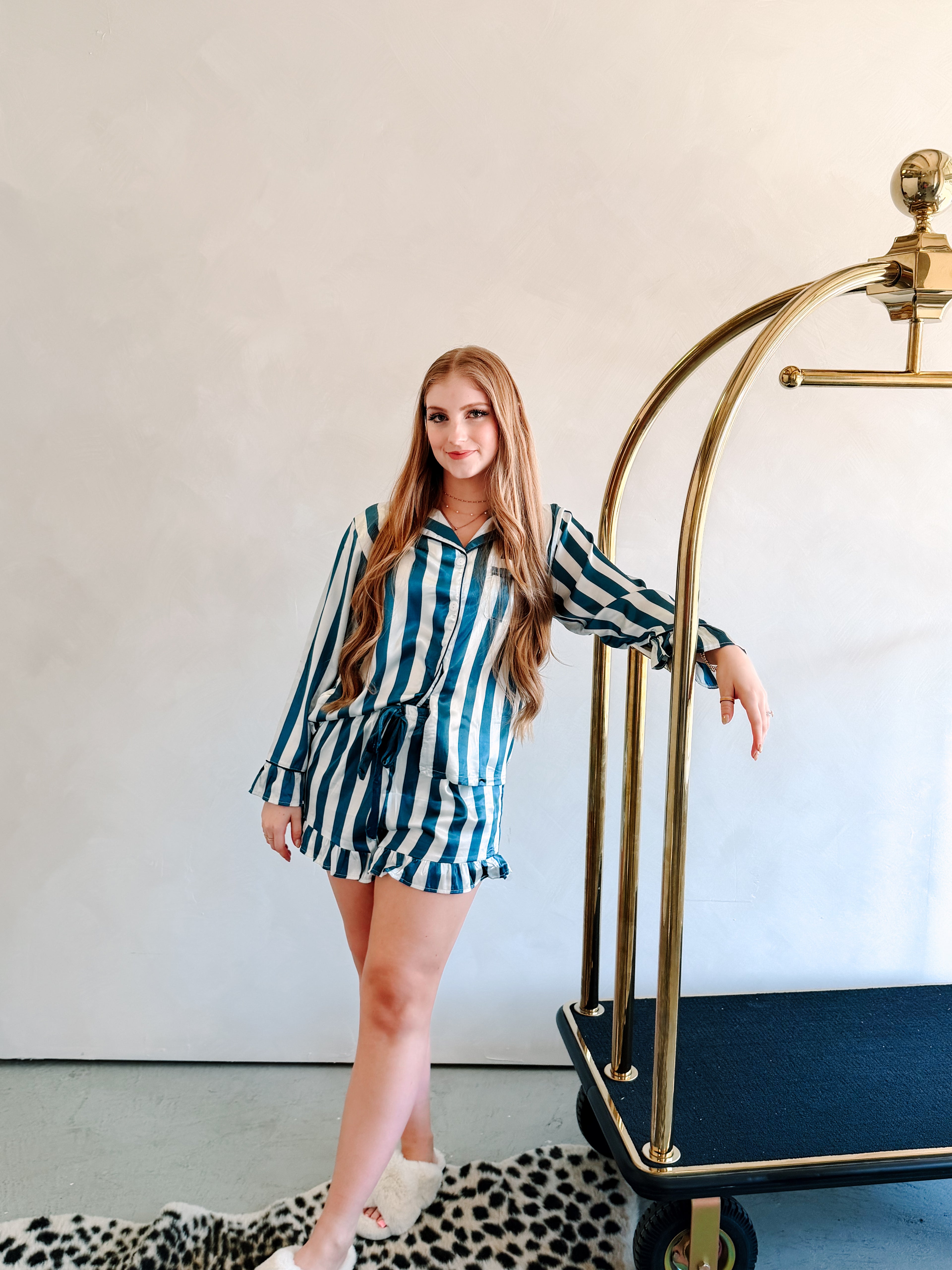 Frilly Striped Pajama Set (Deep Blue)