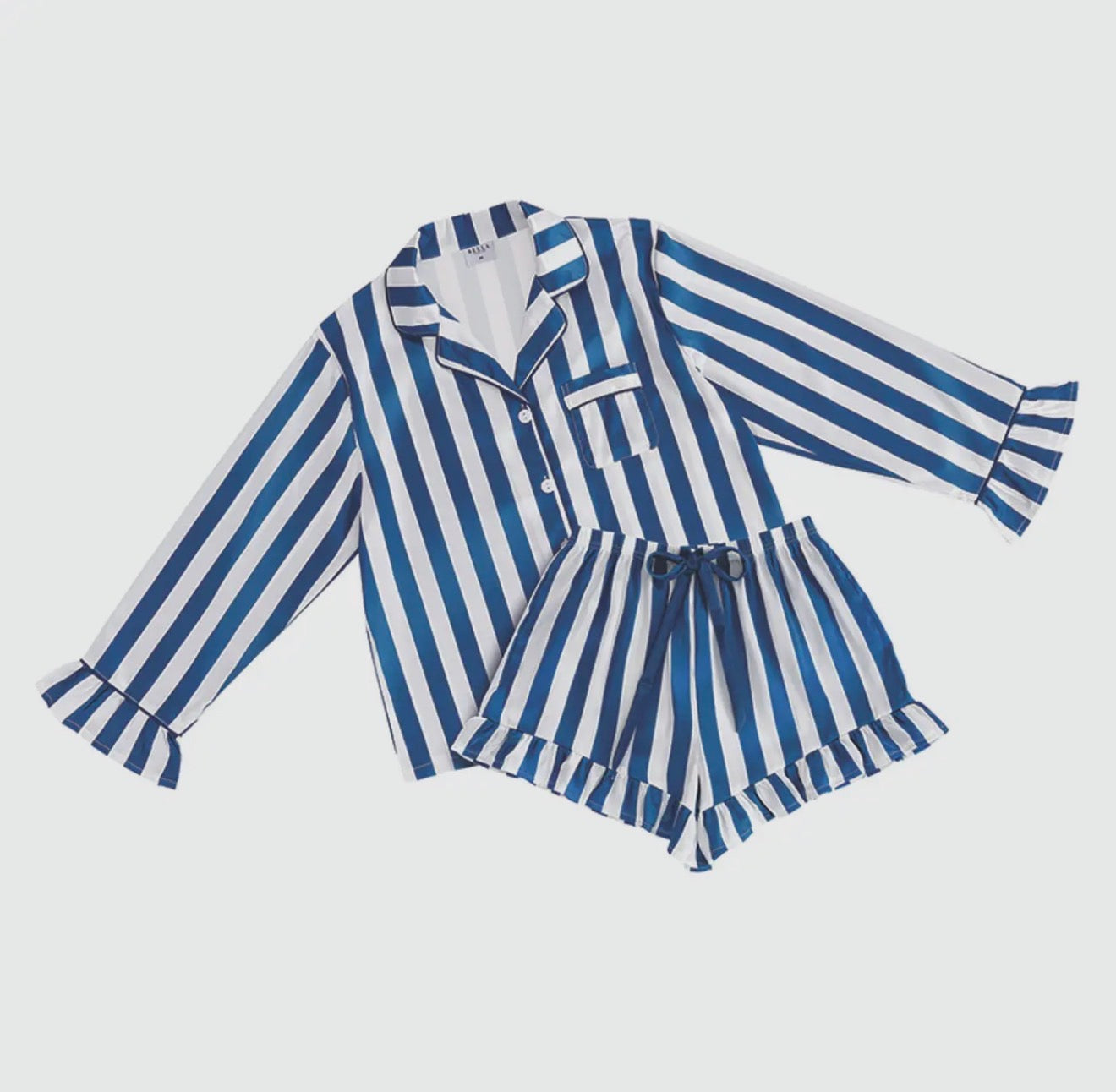 Frilly Striped Pajama Set (Deep Blue)