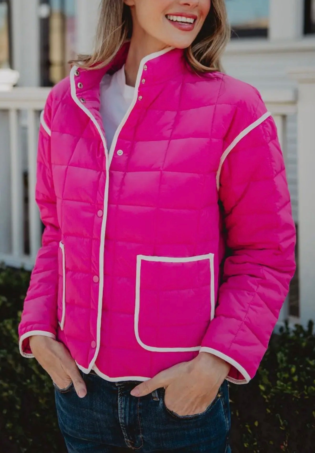 Preppy Quilted Jacket (Hot Pink)