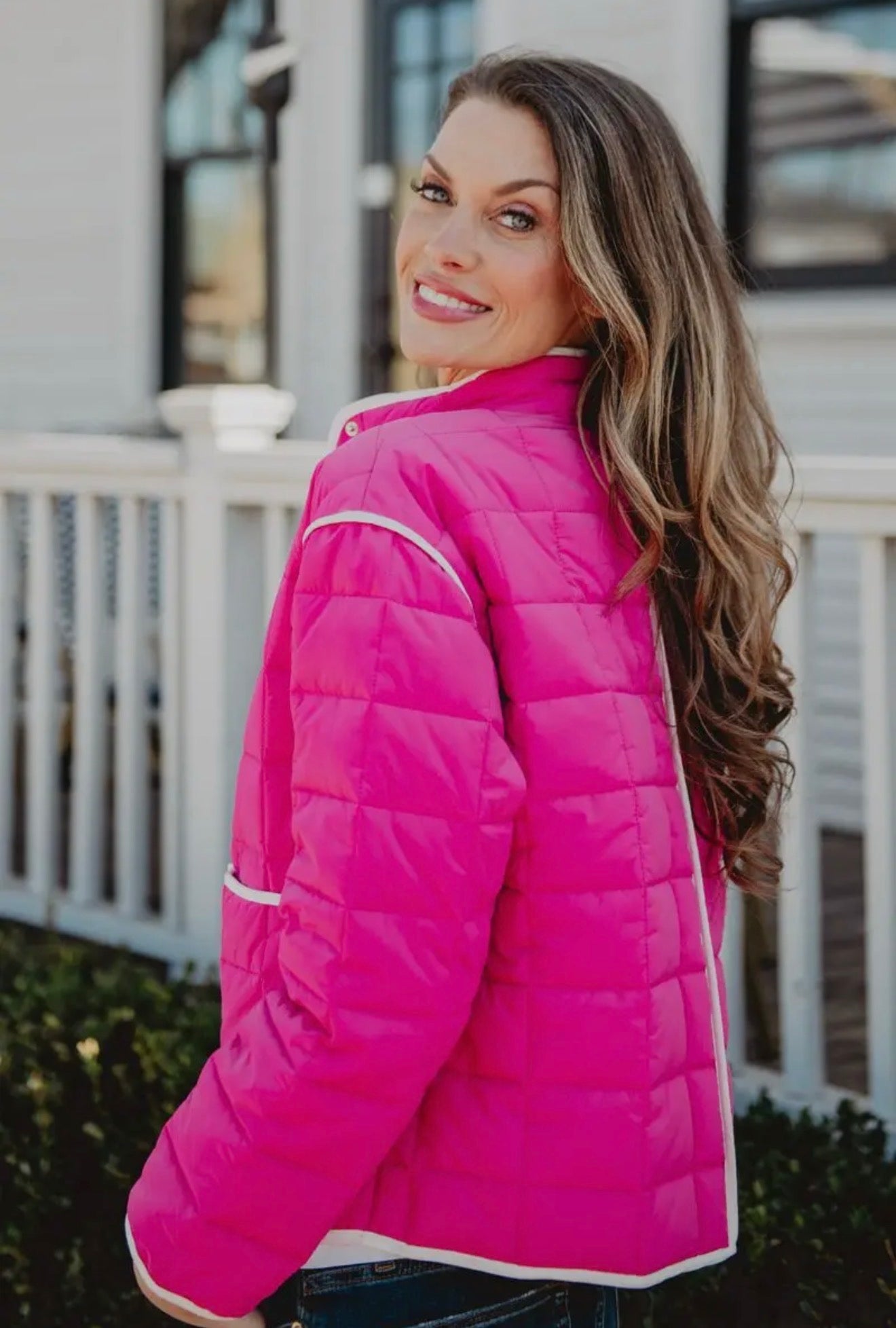 Preppy Quilted Jacket (Hot Pink)